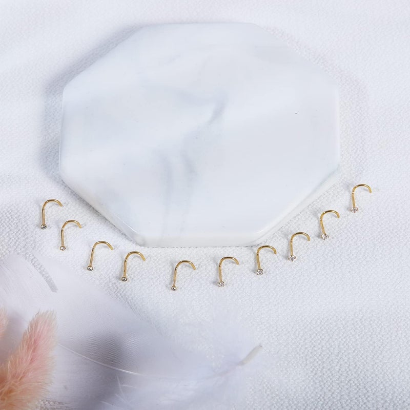 AccGin Store 6-10Pcs 18G 20G Nose Ring Surgical Steel Nose Rings Studs Piercing For Women Men 1.5mm 2mm 2.5mm 3mm Round Diamond CZ L Shaped Corkscrew Gold Black Silver Nose Piercing Hypoallergenic - Image 5